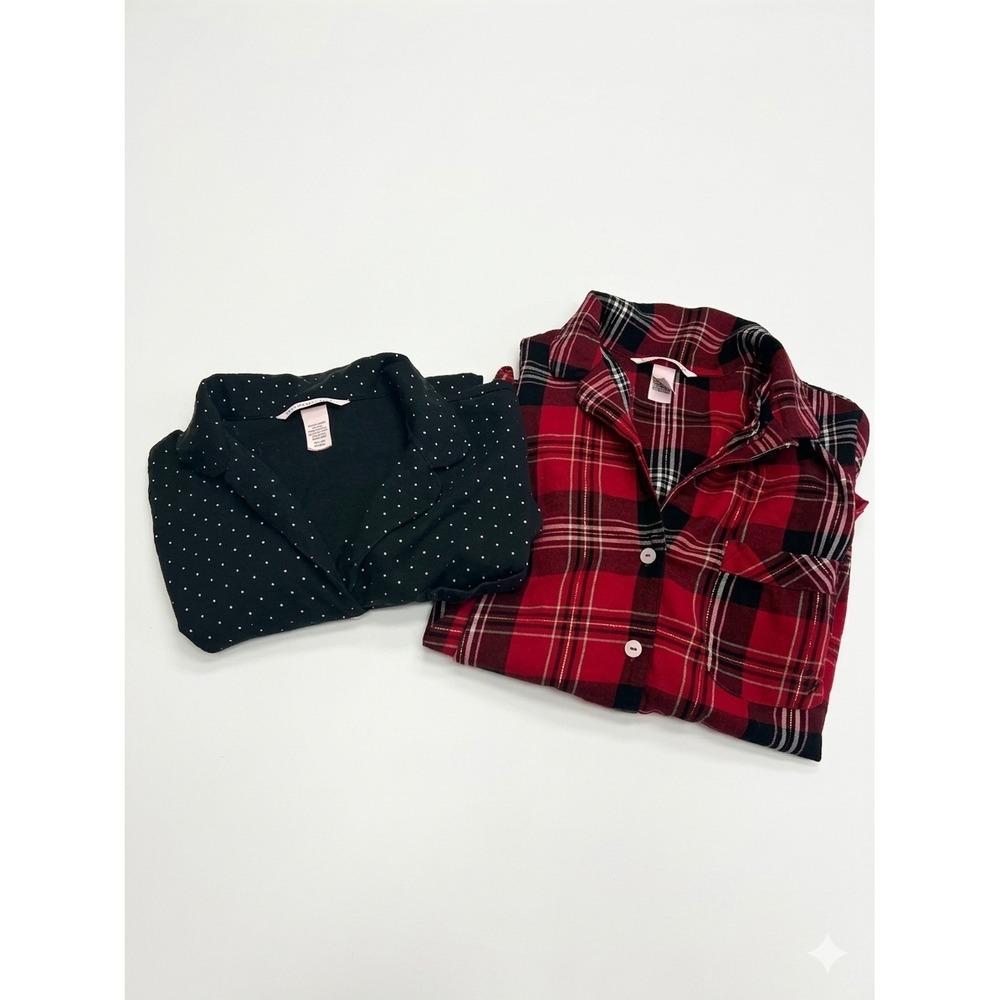 Victoria's Secret Pajama Top Women Small Black Red 2pc Bundle Polka Dot Plaid